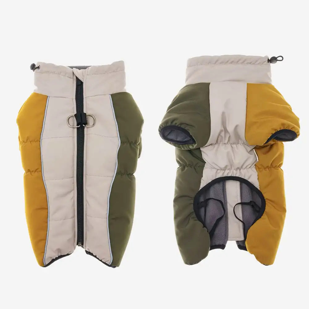 Retro Color-Block Fleece-Lined Warm Dog Coat with Leash Buckle – Dog Apparel (view 7) | Petix pet supplies for dogs and cats