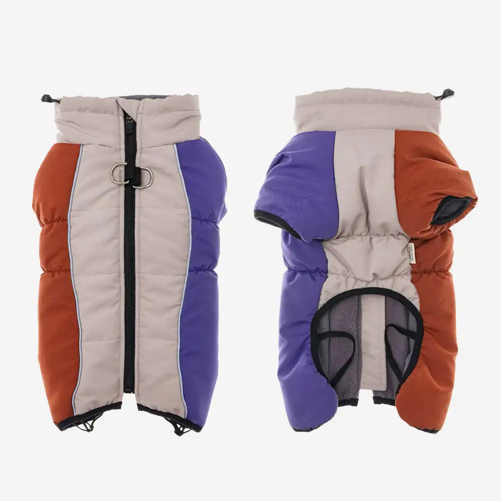 Retro Color-Block Fleece-Lined Warm Dog Coat with Leash Buckle – Dog Apparel (view 8) | Petix pet supplies for dogs and cats