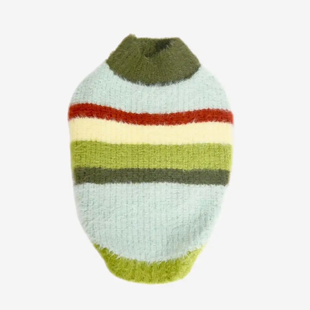 Stylish Striped Stand-Up Collar Knitted Plush Dog Sweater – Dog Apparel (view 8) | Petix pet supplies for dogs and cats