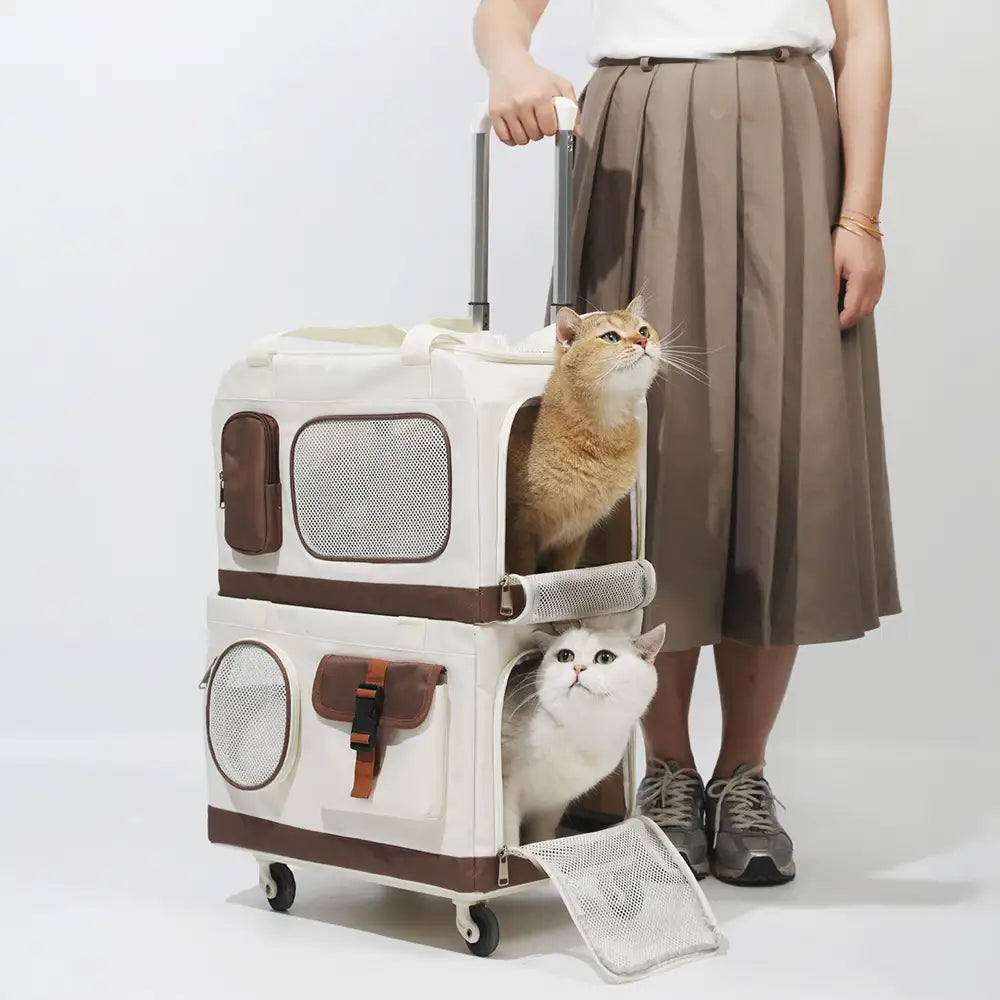Travel Carrier Double-Layer Foldable Cat Bag with Detachable Trolley – Pet Carriers &… | Petix pet supplies for dogs and cats