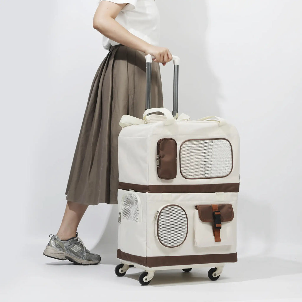 Travel Carrier Double-Layer Foldable Cat Bag with Detachable Trolley – Pet Carriers &… | Petix pet supplies for dogs and cats
