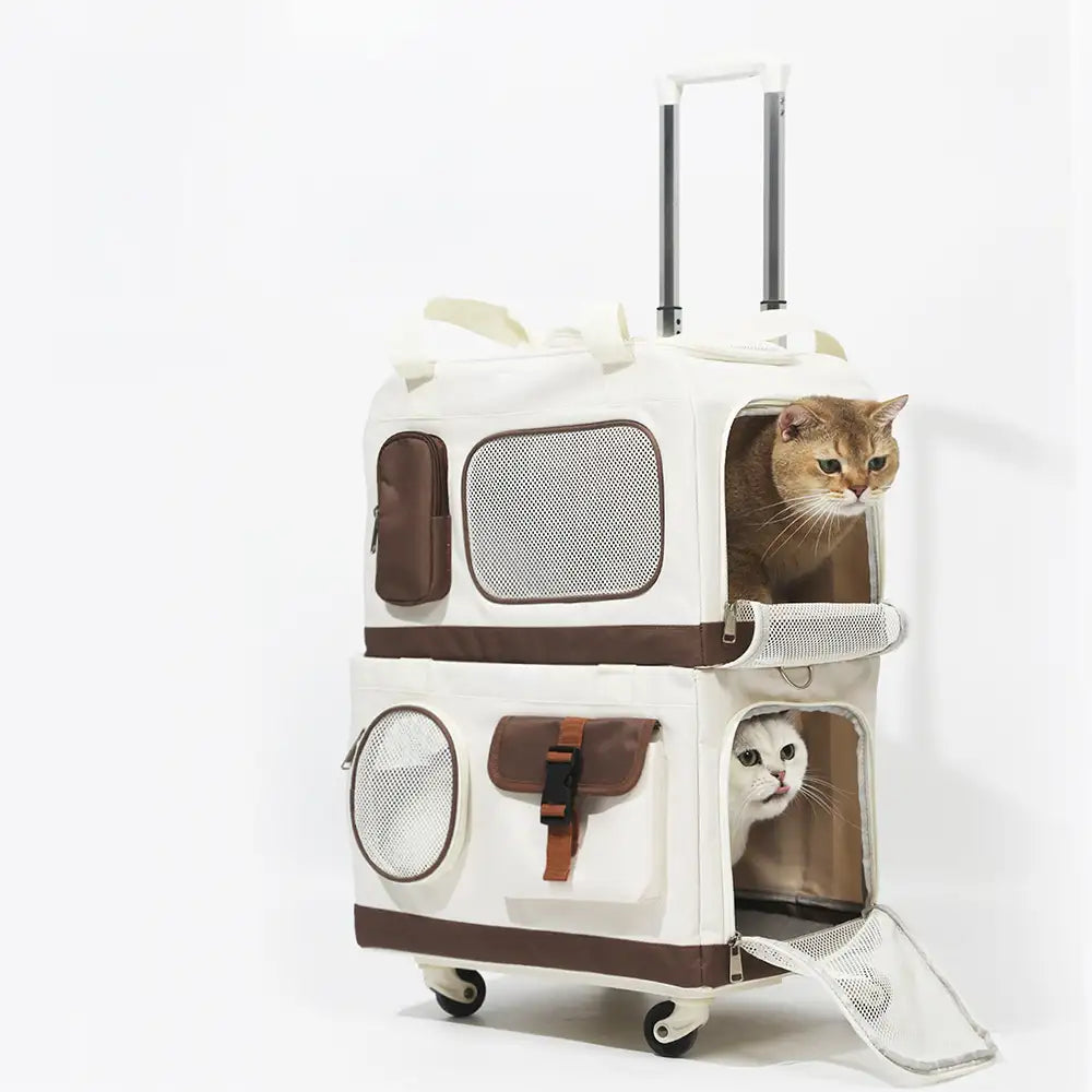 Travel Carrier Double-Layer Foldable Cat Bag with Detachable Trolley – Pet Carriers &… | Petix pet supplies for dogs and cats