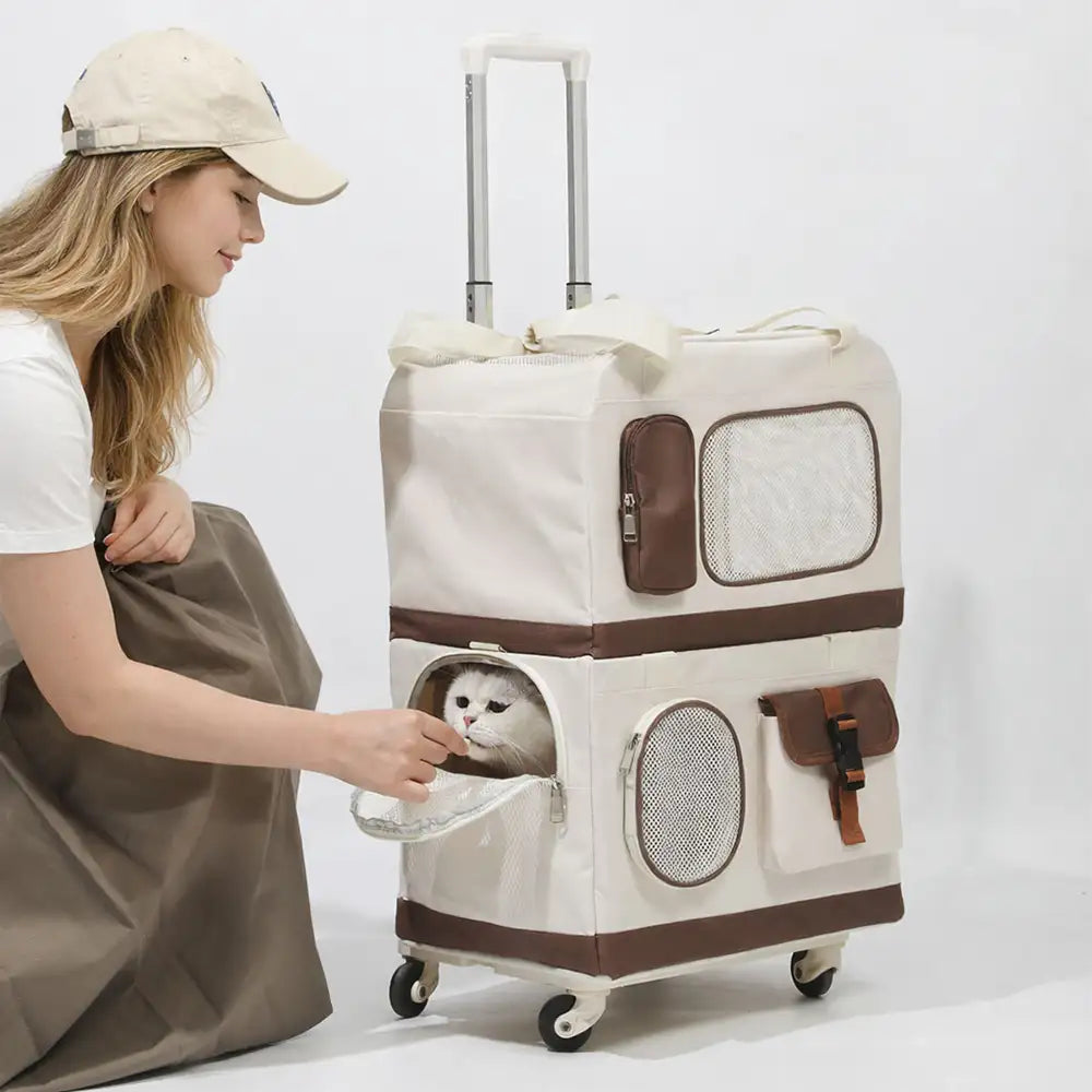 Travel Carrier Double-Layer Foldable Cat Bag with Detachable Trolley – Pet Carriers &… | Petix pet supplies for dogs and cats