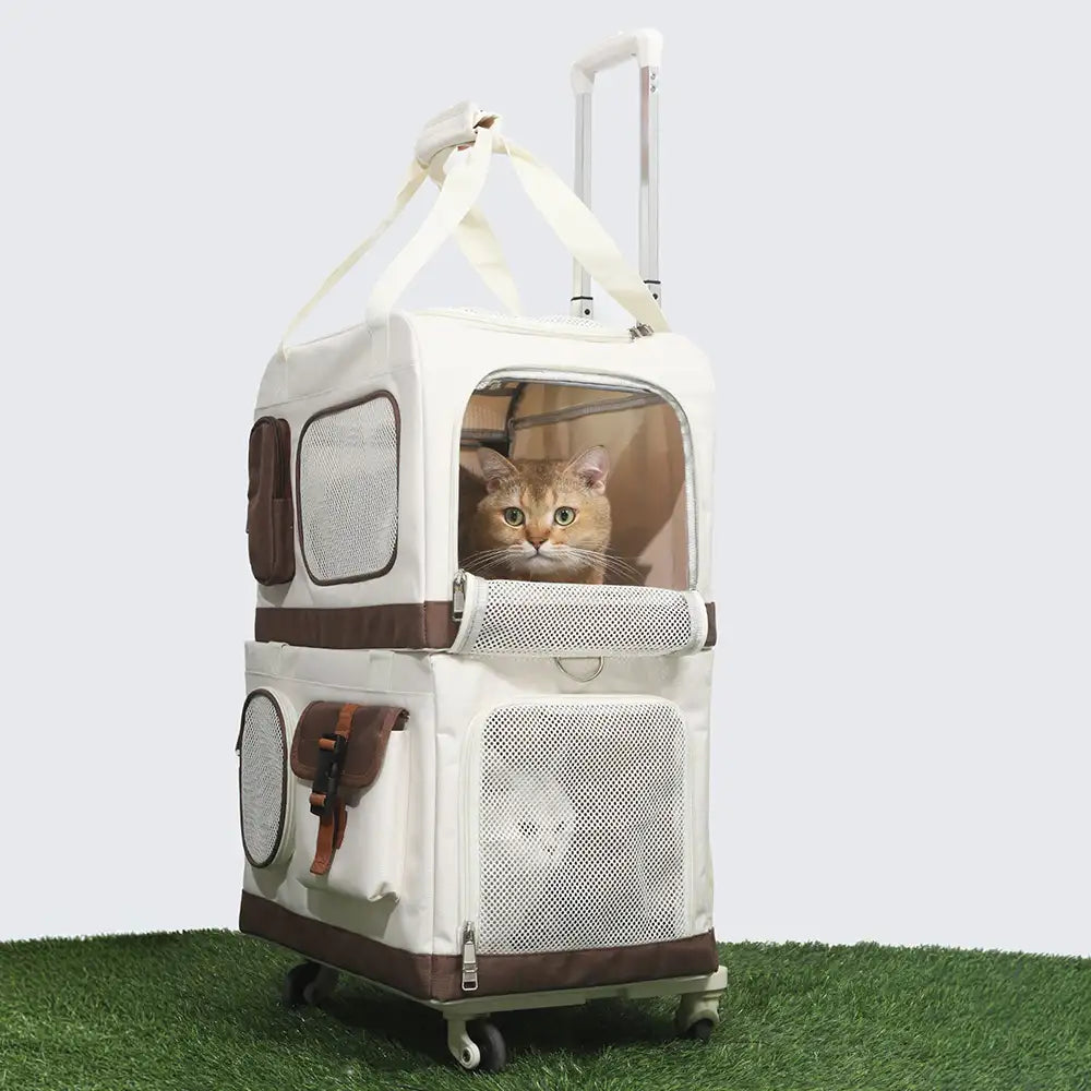 Travel Carrier Double-Layer Foldable Cat Bag with Detachable Trolley – Pet Carriers &… | Petix pet supplies for dogs and cats