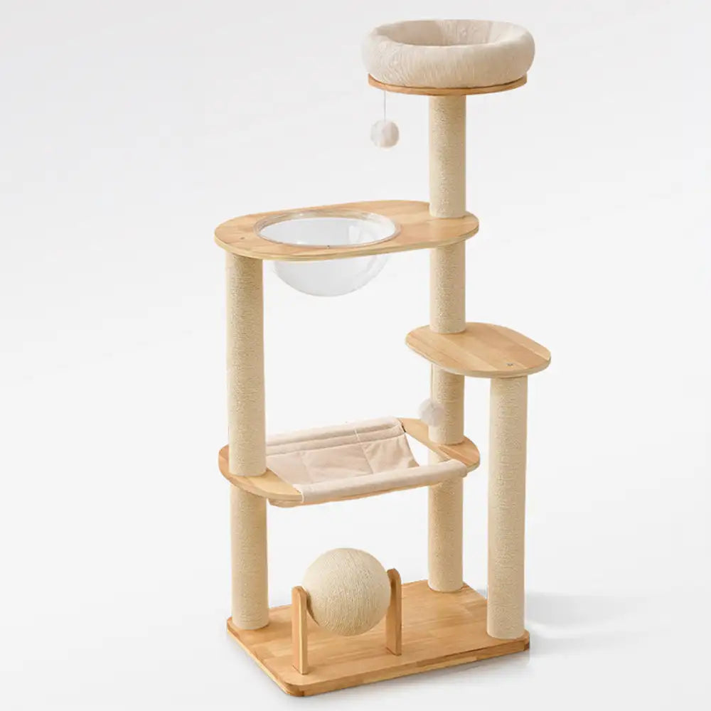 Wooden Multi-Level Climbing Frame Scratching Post Cat Tree With Hammock – Cat Tree (vi… | Petix pet supplies for dogs and cats