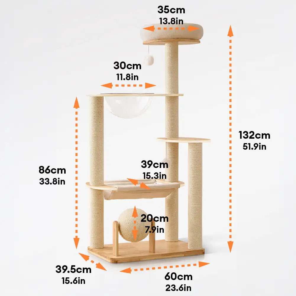Wooden Multi-Level Climbing Frame Scratching Post Cat Tree With Hammock – Cat Tree (vi… | Petix pet supplies for dogs and cats