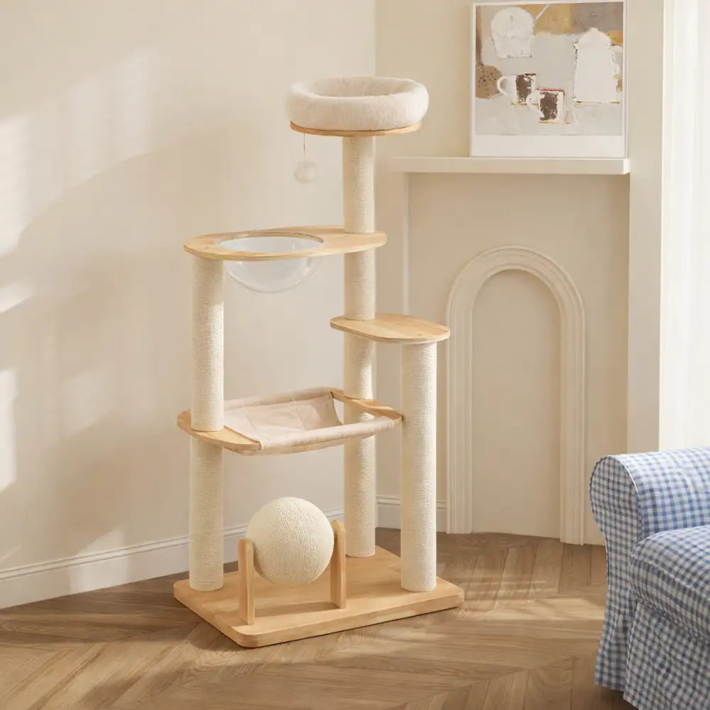 Wooden Multi-Level Climbing Frame Scratching Post Cat Tree With Hammock – Cat Tree (vi… | Petix pet supplies for dogs and cats